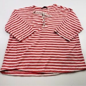 Tommy Hilfiger Top Women Size XL Coral with‎ Stripes Tie Neck 3/4 sleeves